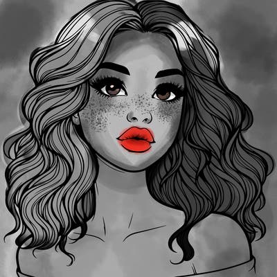 realistic girl with wavy hair and lips