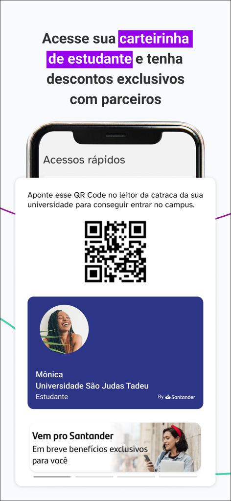 Ulife - Ulifeモバイルアプリに表示されたデジタル学生IDカードとQRコード。キャンパスアクセスと割引用です。