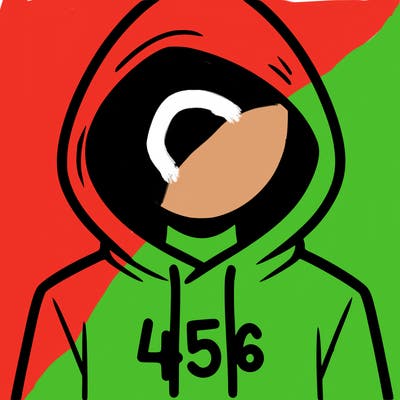 a person with non face waering a hoodie with a 456 symbol