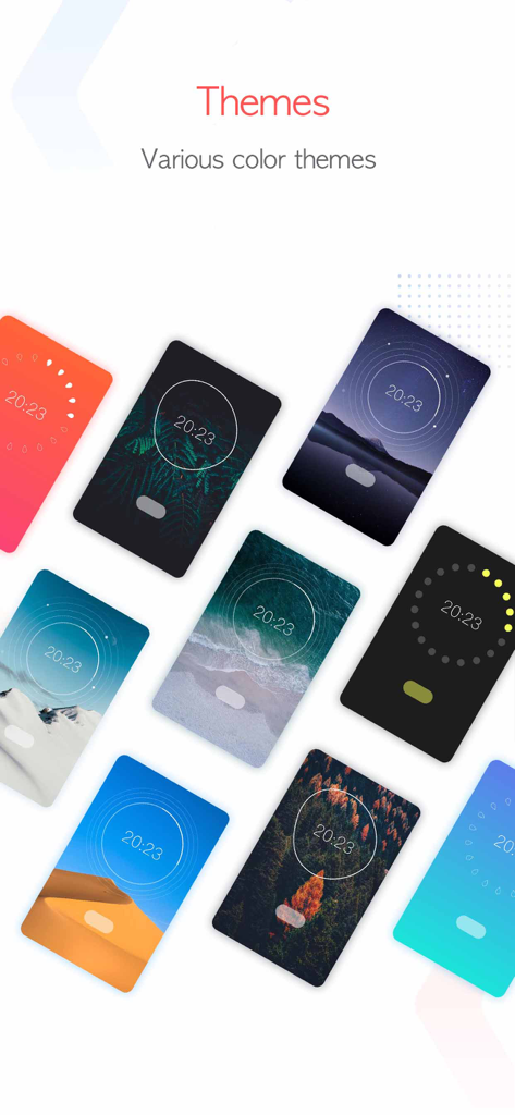 Focus To-Doポモドーロタイマーアプリのさまざまなカラーテーマと景色の良い背景。