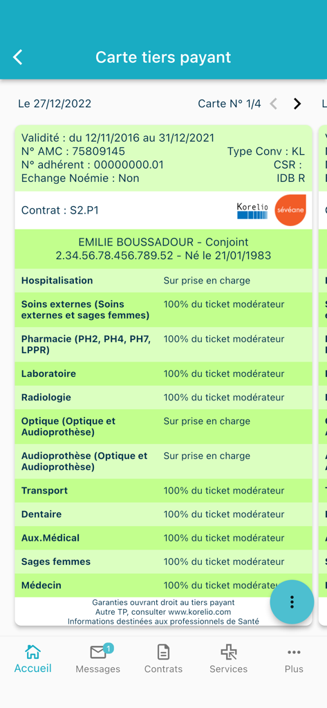 Carte d'assurance maladie numérique pour le paiement par un tiers via l'interface de l'application PRO BTP Santé