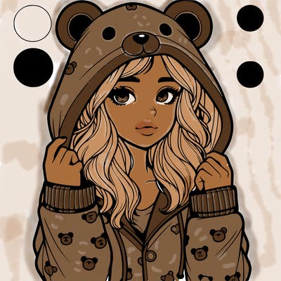 realistic girl in a animal pjs hoodie