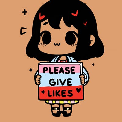 girl holding a sign that says “please give likes”