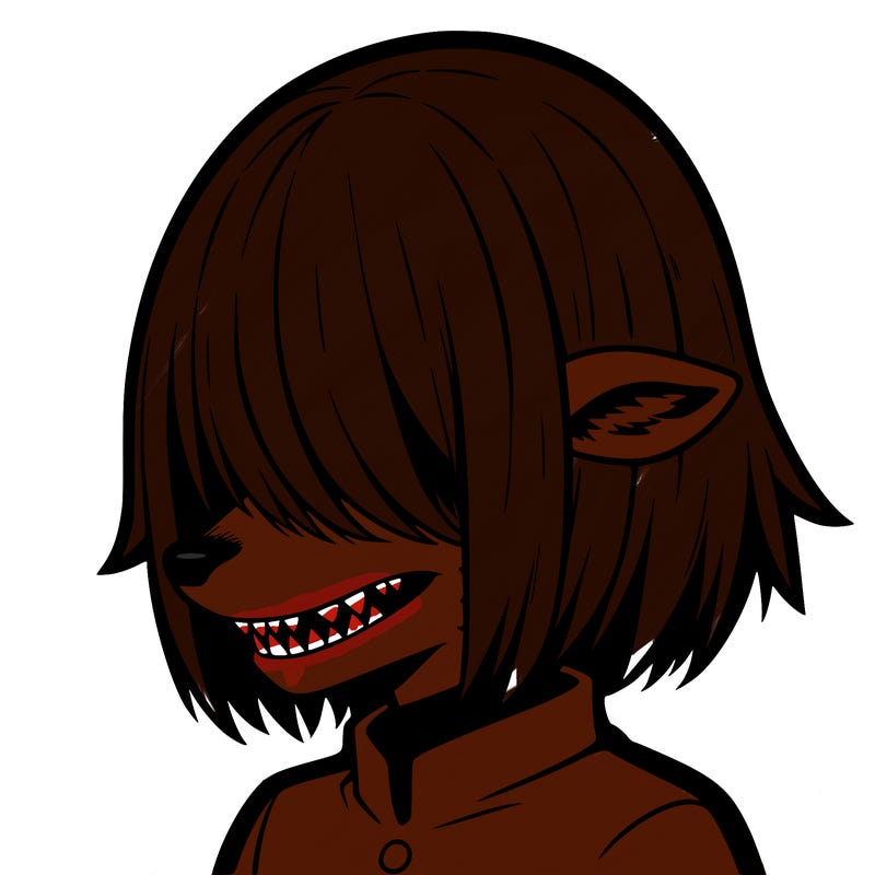 sharp teeth deer man with bob haircut