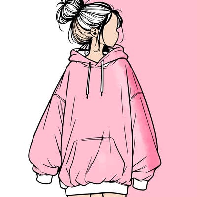 realistic girl with a oversized sweatshirt on and a bun