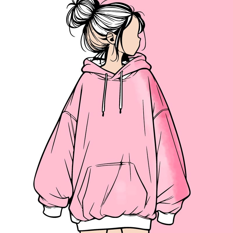 realistic girl with a oversized sweatshirt on and a bun