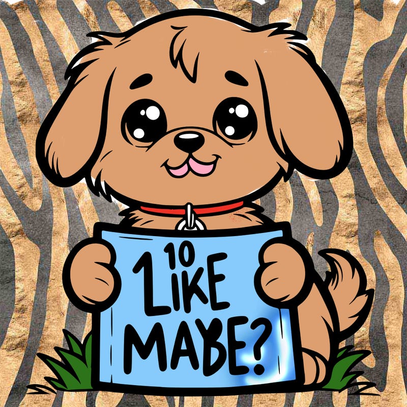 a cute dog holding up a sign saying10 like maybe?