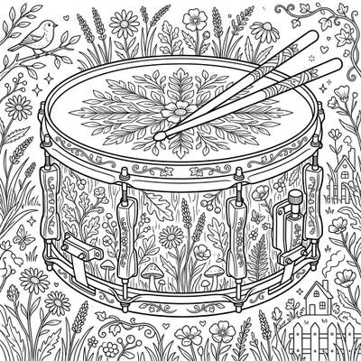 Unleash your creativity with this unique Cottagecore Snare Drum coloring page, blending musical artistry with rustic charm. Explore intricate floral patterns, woodland elements, and cozy details perfect for a relaxing coloring session.