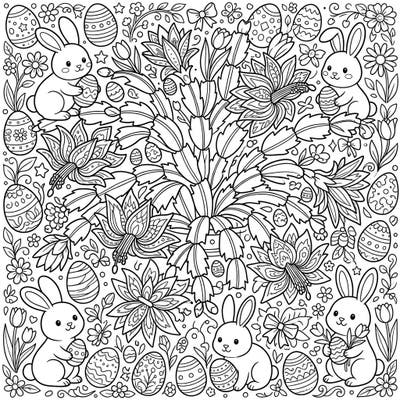 Discover a delightful blend of holiday themes with this enchanting Christmas Cactus and Easter coloring page. Featuring adorable bunnies and festive eggs intertwined with beautiful plant details, it's perfect for celebrating spring.