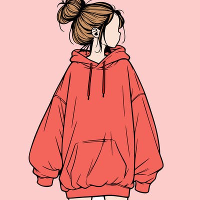 realistic girl with a oversized sweatshirt on and a bun