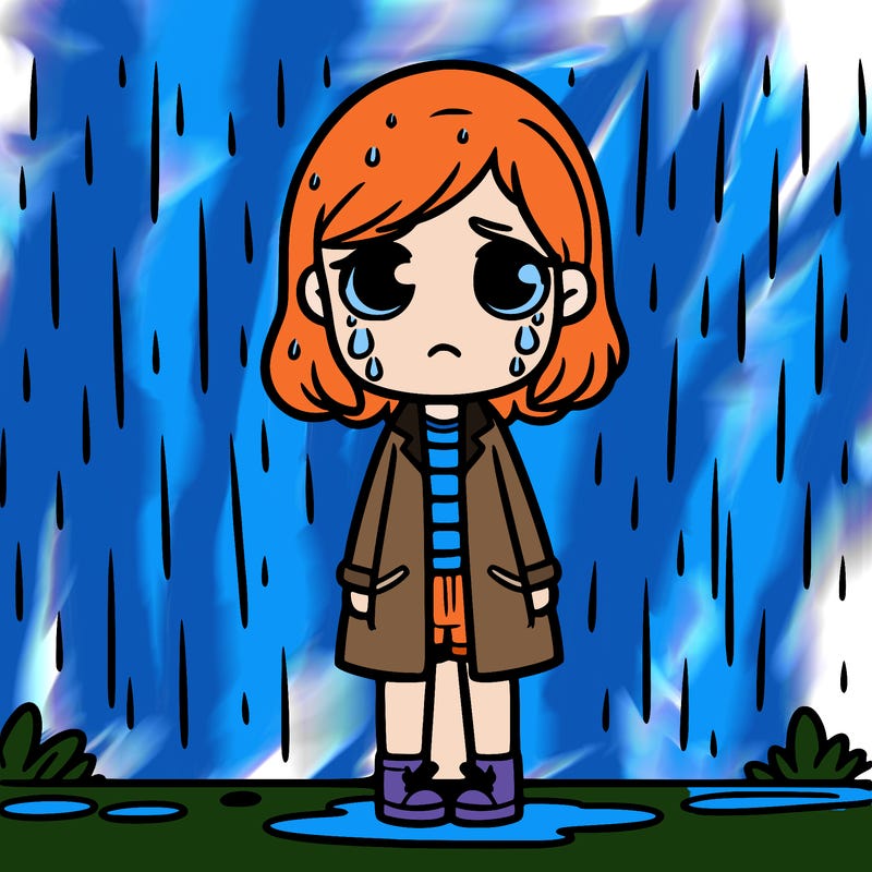 deppressed girl standing in the rain