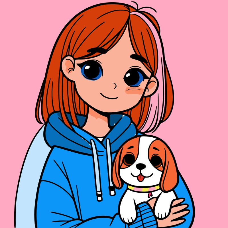 teenage girl in a sweat shirt and is holding a beagle
