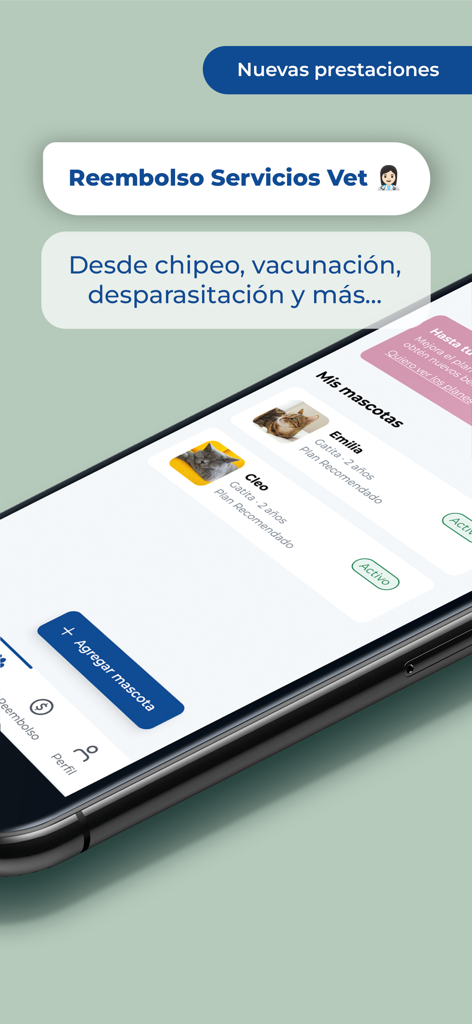 Pawer - Pawer app interface showing veterinary service reimbursement and pet profile management