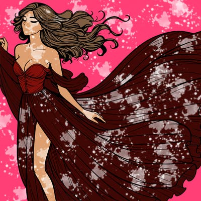 realistic woman in dress flowing the the wind