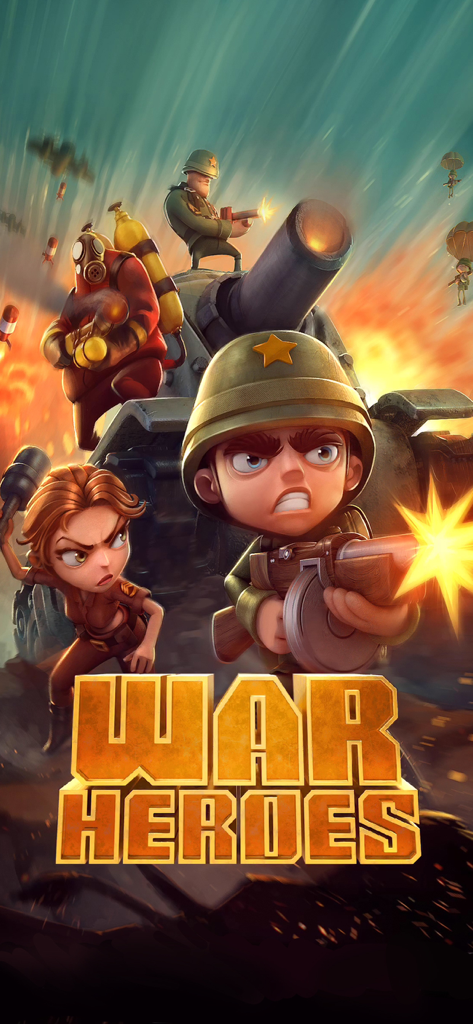 Stylized military characters and tank from War Heroes Strategy Card Games