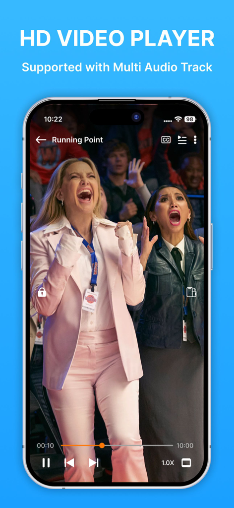 Interface de l'application MX Player montrant la lecture vidéo HD avec prise en charge audio multi-pistes sur un appareil mobile