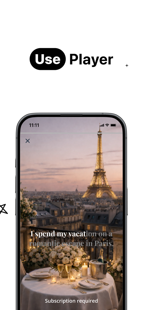 Money AI - Money AI app screen showing a visualization of a romantic vacation in Paris with a view of the Eiffel Tower