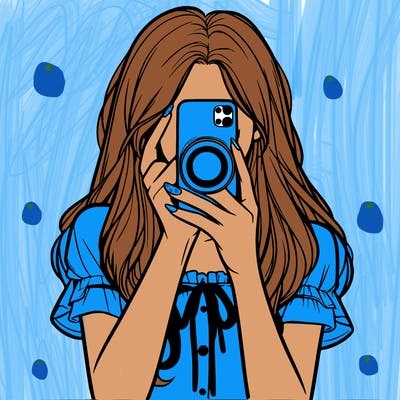 a realistic girl holding her phone taking pictures