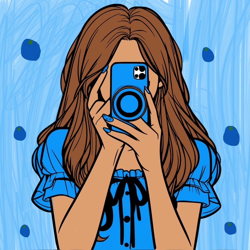 a realistic girl holding her phone taking pictures