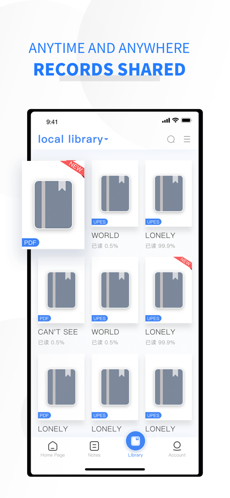 BOOX Assistant - BOOX Assistant app local library interface showing shared documents and records