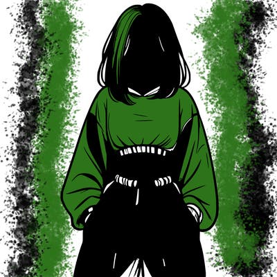 realistic girl faceless with baggy pants and a crop top