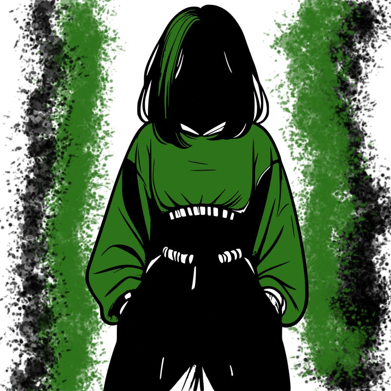 realistic girl faceless with baggy pants and a crop top