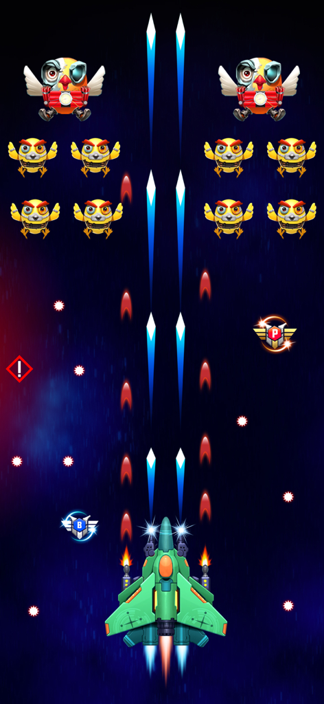 Galaxy Attack: Alien Invaders - Gameplay of Galaxy Attack Alien Invaders showing a spaceship fighting robotic space chickens