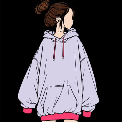 realistic girl with a oversized sweatshirt on and a bun