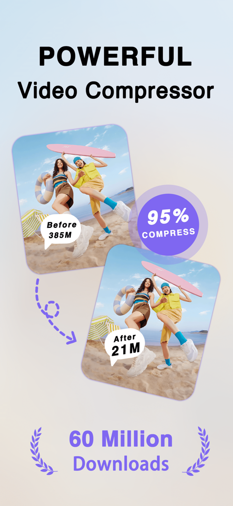 HandBrake - Video Compressor - HandBrake動画圧縮アプリを使用して、動画ファイルのサイズが385MBから21MBに縮小された比較表示