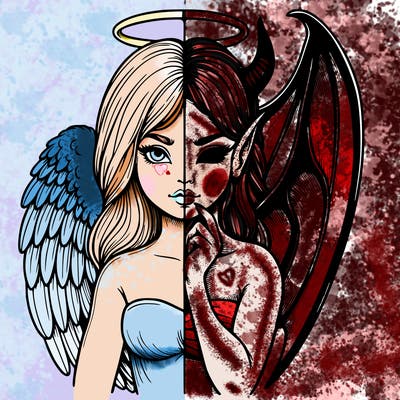 realistic angel half demon