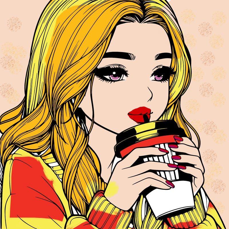 realistic girl drinking coffee