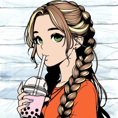 realistic girl with braided hair drinking boba