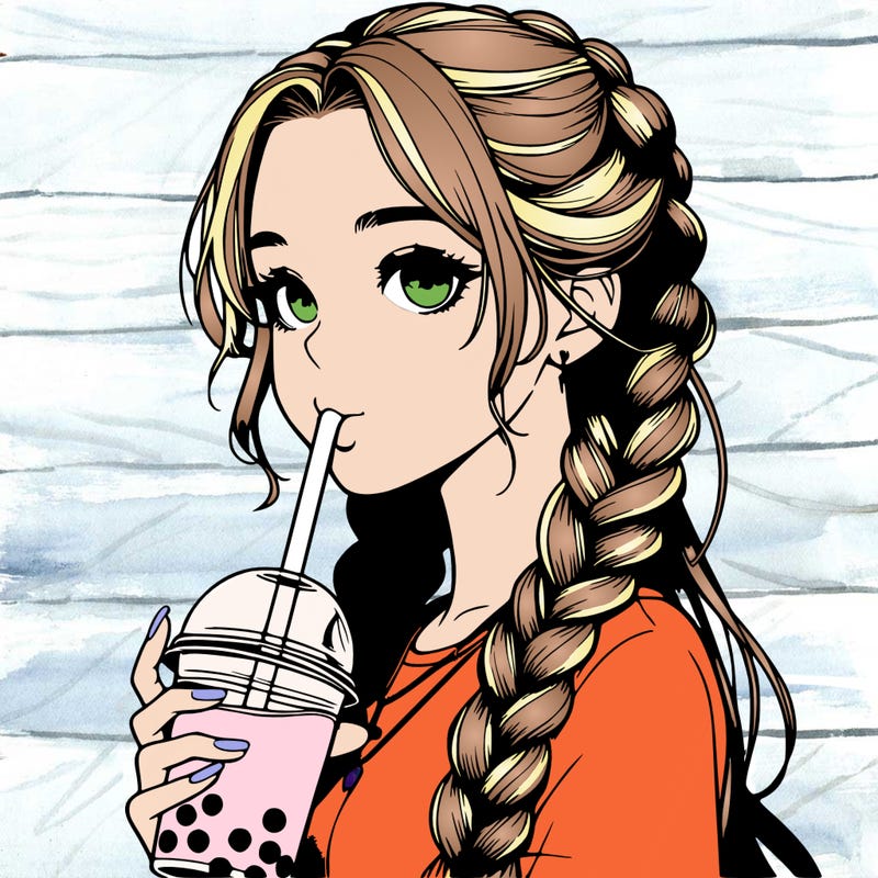 realistic girl with braided hair drinking boba