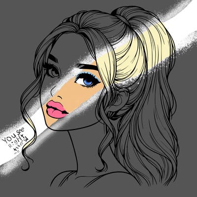 realistic girl with a ponytail on her hair and lips