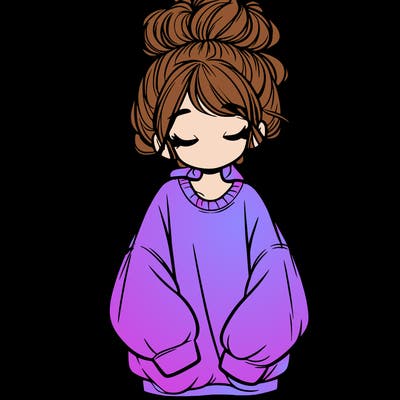 girl with baggy sweatshirt and messy bun