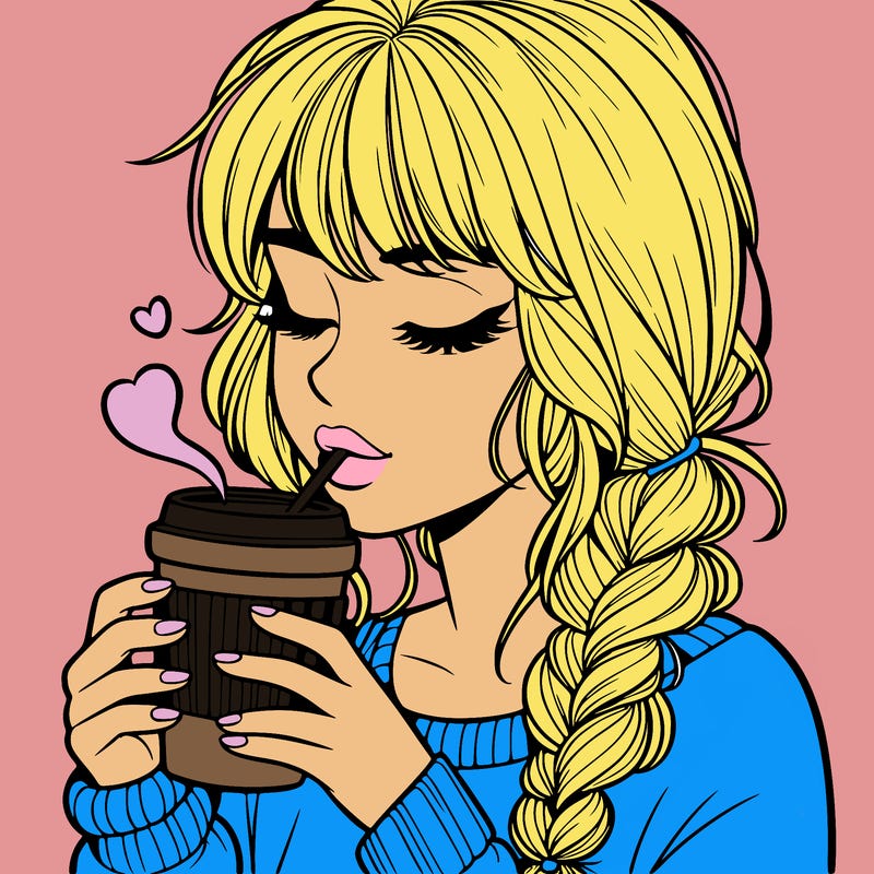 realistic girl drinking coffee