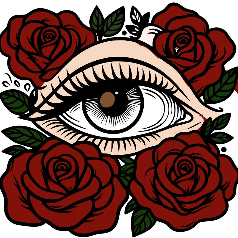 eye and roses