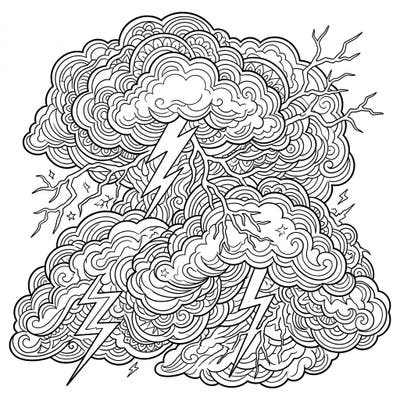 Dive into the mesmerizing power of nature with this intricate intra-cloud thunder coloring page designed for adults. Featuring detailed storm clouds and dynamic lightning bolts, it offers a challenging and rewarding creative escape.