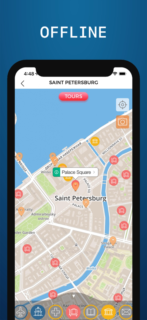 Mappa interattiva offline di San Pietroburgo che mostra Piazza del Palazzo e punti di interesse locali
