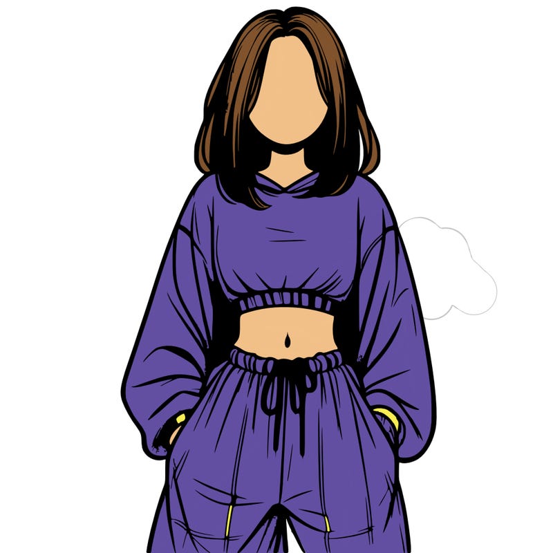 realistic girl faceless with baggy pants and a crop top