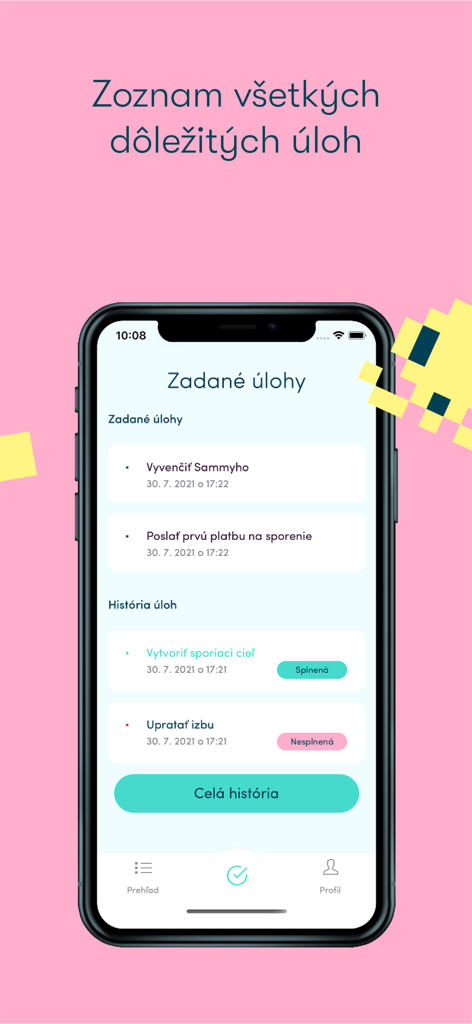 SMARTIE app interface showing a list of assigned chores and tasks for kids to earn rewards.