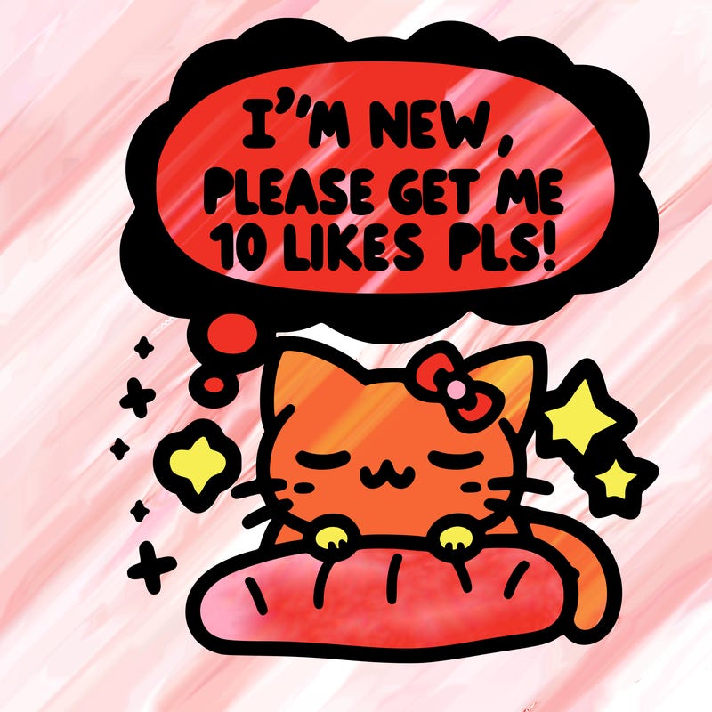 kitty taking a nap dream talking and saying "i'm new, please get me at least 10 likes pls!!"