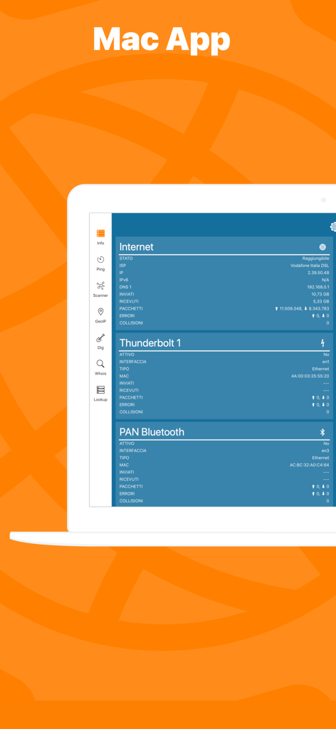 Network Kit X application interface on a Mac laptop displaying network status and diagnostics