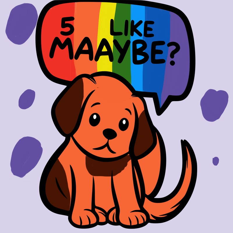 a puppy that says 5 like maybe