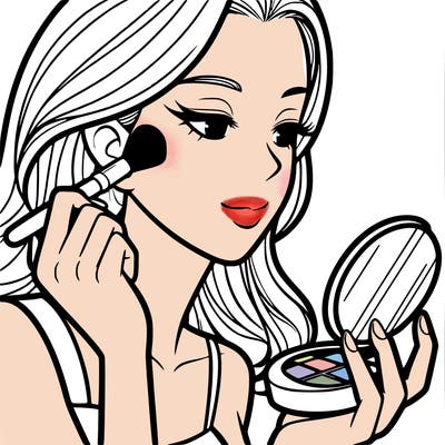 little girl putting on makeup