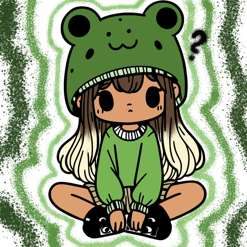 a girl wearing a frog hat and some frog socks