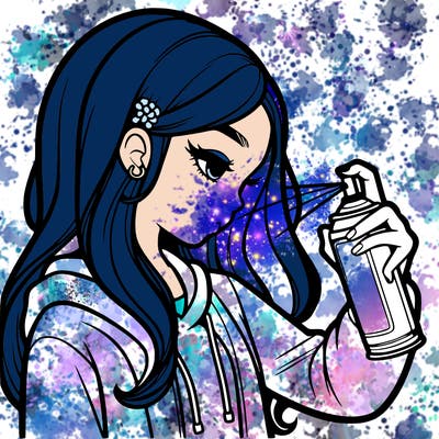 a realistic girl spray painting