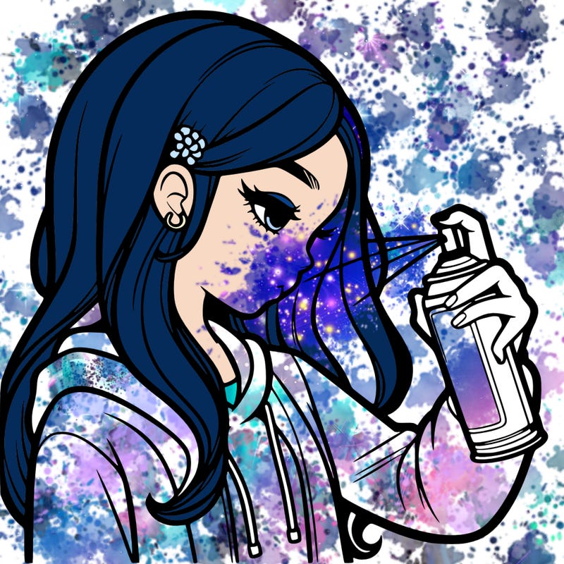 a realistic girl spray painting