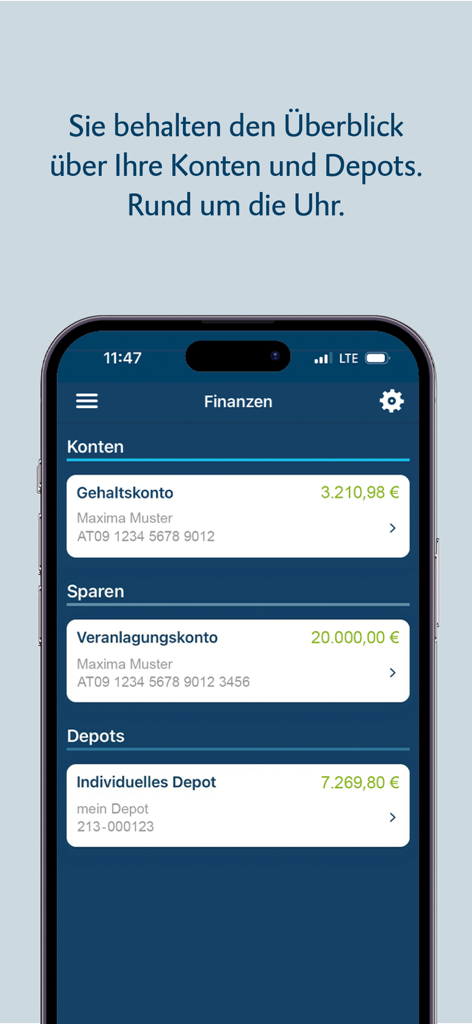 BTV Banking - Interfaz de la aplicación BTV Banking mostrando un resumen de cuentas bancarias, ahorros y carteras de inversión en una pantalla de iPhone