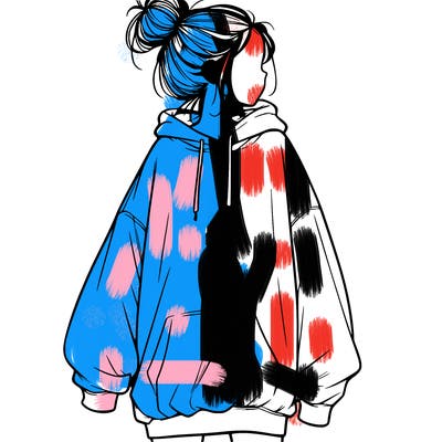 realistic girl with a oversized sweatshirt on and a bun